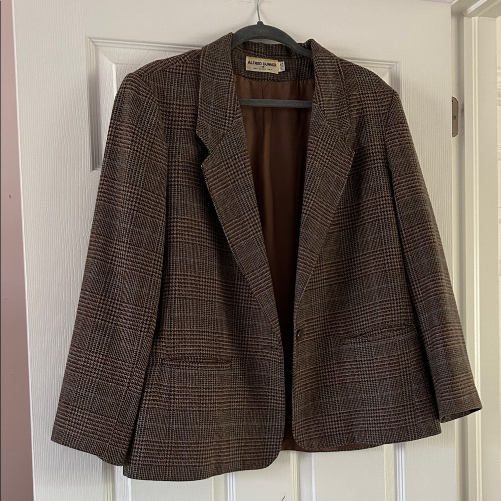 Alfred Dunner Brown and Blue Plaid Jacket